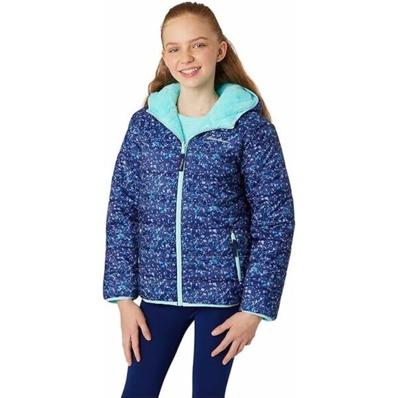 Eddie Bauer Reversible Sherpa Teddy Puffer Hooded Winter Coat Jacket Purple - Picture 1 of 11